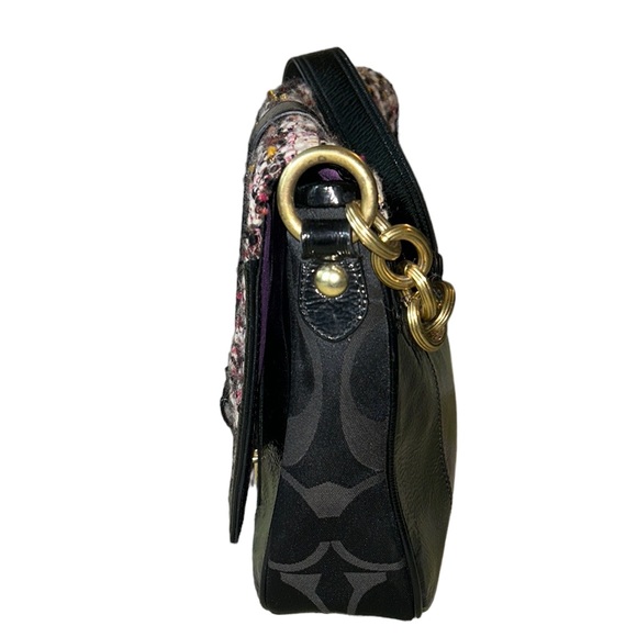 RARE COACH Poppy Tweed Black Patent Flap Shoulder Bag 17927 - Picture 6 of 16